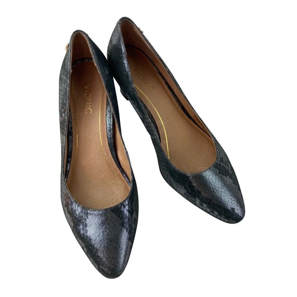 Vionic Pointed Toe Flats in Black Snake-Effect